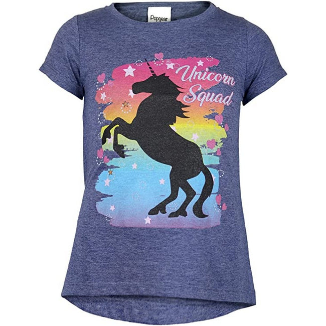 Denim Marl - Back - Childrens Girls Unicorn Squad T-Shirt