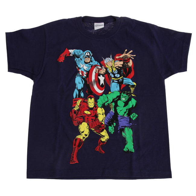 Navy - Side - Marvel Group Childrens-Kids T-Shirt
