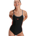 Black-Charcoal-Red - Side - Speedo Womens-Ladies Endurance Dive Muscleback Thin Strap One Piece Swimsuit