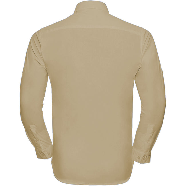 Khaki - Back - Russell Collection Mens Long - Roll-Sleeve Work Shirt