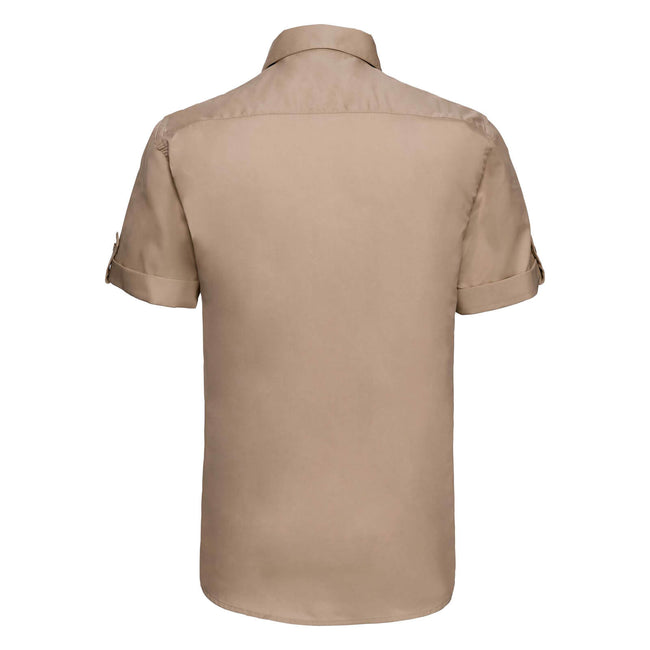 Khaki - Back - Russell Collection Mens Short - Roll-Sleeve Work Shirt