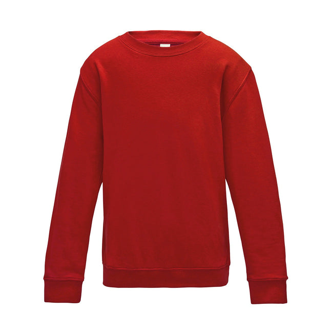 Fire Red - Lifestyle - AWDis Just Hoods Childrens-Kids Plain Crew Neck Sweatshirt