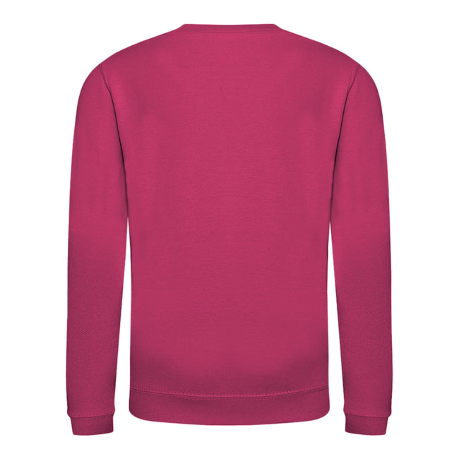 Hot Pink - Back - AWDis Just Hoods Childrens-Kids Plain Crew Neck Sweatshirt