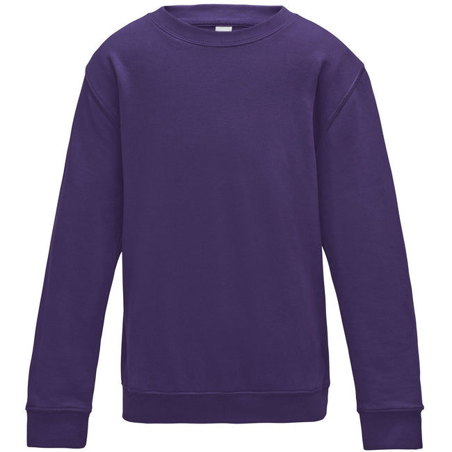 Purple - Front - AWDis Just Hoods Childrens-Kids Plain Crew Neck Sweatshirt