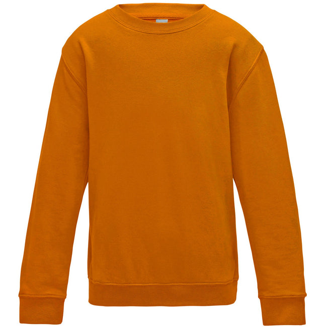 Orange Crush - Front - AWDis Just Hoods Childrens-Kids Plain Crew Neck Sweatshirt