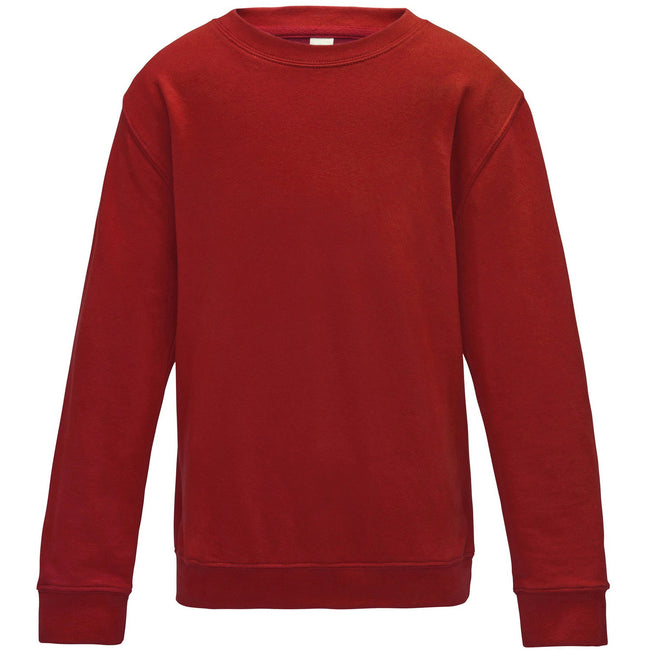 Fire Red - Front - AWDis Just Hoods Childrens-Kids Plain Crew Neck Sweatshirt