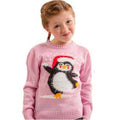 Pink - Side - Christmas Shop Childrens-Kids Eyelash Yarn Penguin Christmas Jumper