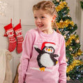 Pink - Lifestyle - Christmas Shop Childrens-Kids Eyelash Yarn Penguin Christmas Jumper