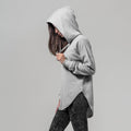 Grey - Close up - Build Your Brand Womens-Ladies Short Sleeve Hoodie