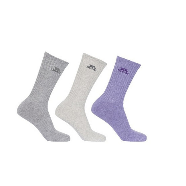 Light Grey-Smoke-Purple Heather - Front - Trespass Womens-Ladies Stopford Cushioned Socks (Pack Of 3)