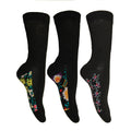 Black - Front - Simply Essentials Womens-Ladies Floral Extra Wide Diabetic Socks (Pack Of 3)