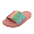 Multicoloured - Back - Childrens Girls Rainbow Glitter Sliders