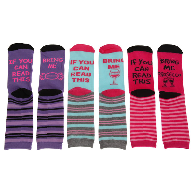 Pink-Sky Blue- Lilac - Front - Womens-Ladies Cotton Rich Novelty Socks (3 Pairs)